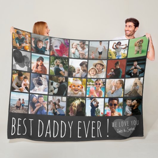 Modern Grey 28 Photo Collage Best Dad Ever フリースブランケット (インサイチュ)