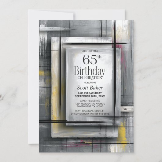 Modern Grey 65th Birthday Party 招待状 (正面)