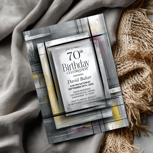 Modern Grey 70th Birthday Party 招待状