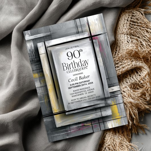 Modern Grey 90th Birthday Party 招待状