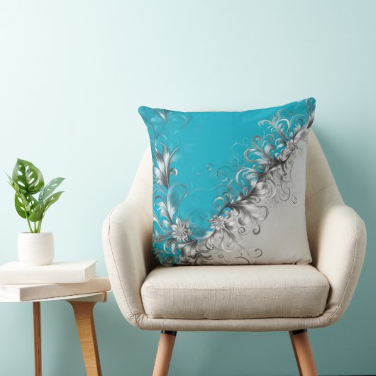 Modern Grey and Turquoise Decorative Silver Pillow クッション (椅子)