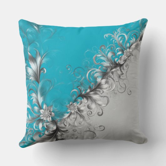 Modern Grey and Turquoise Decorative Silver Pillow クッション (裏面)