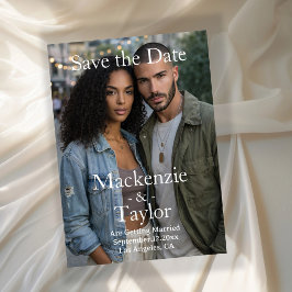 Modern Grey and White Photo Save the Date 招待状