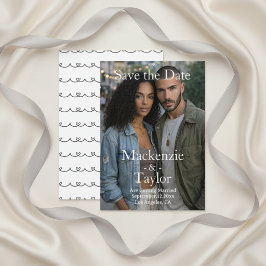 Modern Grey and White Photo Save the Date 招待状