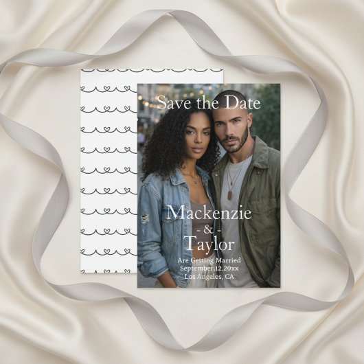 Modern Grey and White Photo Save the Date 招待状