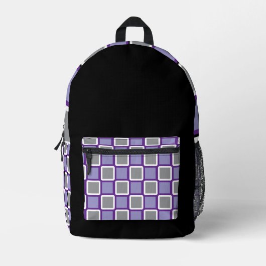 Modern Grey Backpack with Pale Purple & White プリントバックパック (正面)