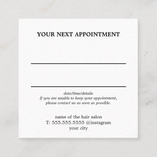 Modern Grey Black Scissors Hair Stylist スクエア名刺 (裏面)