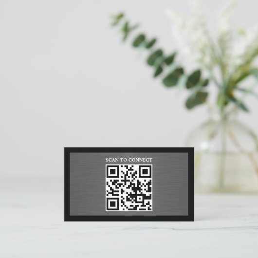 Modern Grey Faux Metal Black QR Code Bold 名刺 (スタンド正面)