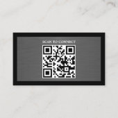 Modern Grey Faux Metal Black QR Code Bold 名刺 (正面)