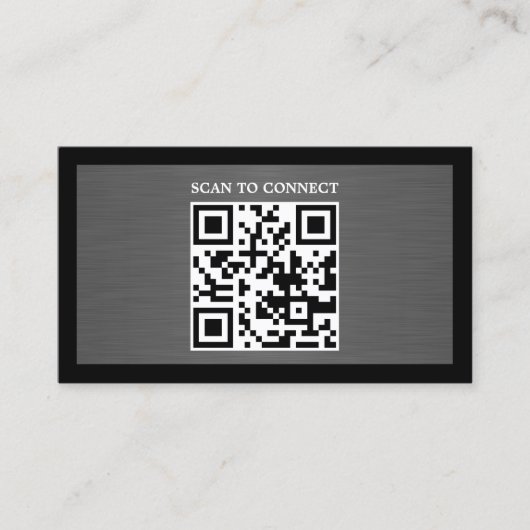 Modern Grey Faux Metal Black QR Code Bold 名刺 (正面)