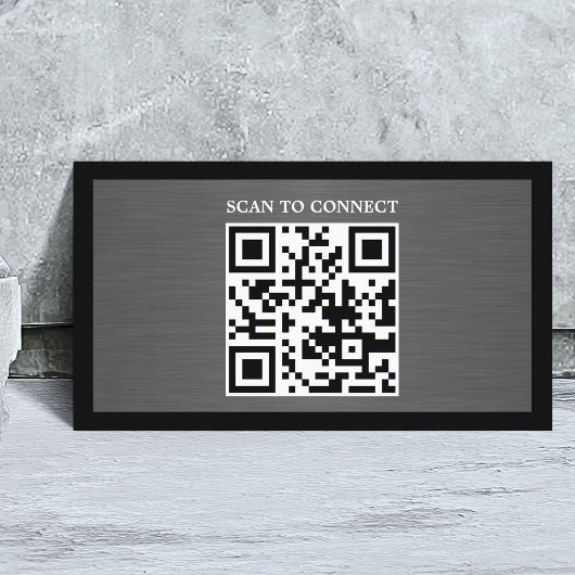 Modern Grey Faux Metal Black QR Code Bold 名刺