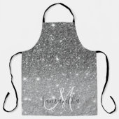 Modern Grey Glitter Sparkles Personalized Name エプロン (正面)