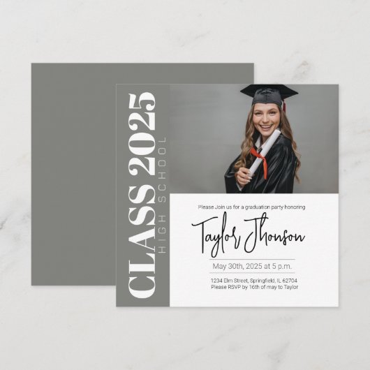 Modern grey Graduation Party Invitation With photo 招待状 (正面/裏面)