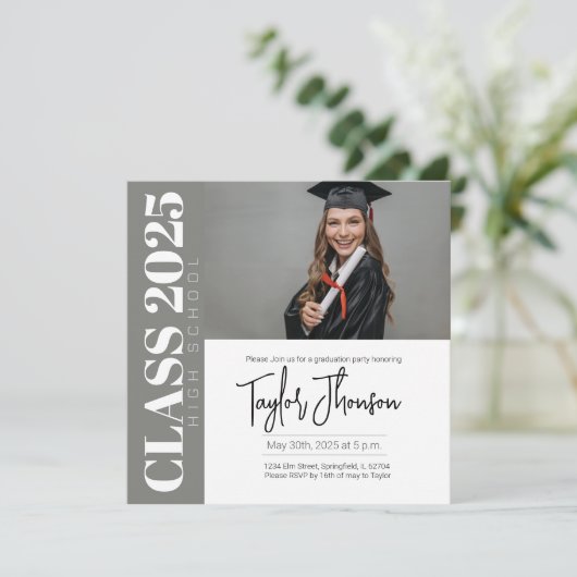 Modern grey Graduation Party Invitation With photo 招待状 (スタンド正面)