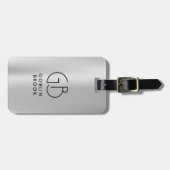 Modern Grey Metallic Black Monogram Brushed ラゲッジタグ (正面横)