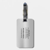 Modern Grey Metallic Black Monogram Brushed ラゲッジタグ (裏面縦)