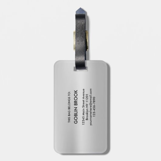 Modern Grey Metallic Black Monogram Brushed ラゲッジタグ (裏面縦)