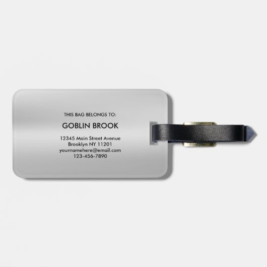 Modern Grey Metallic Black Monogram Brushed ラゲッジタグ (裏面横)