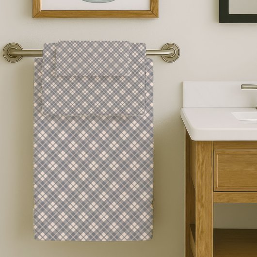 Modern Grey Plaid Towels Chic and Cozy Accent バスタオルセット