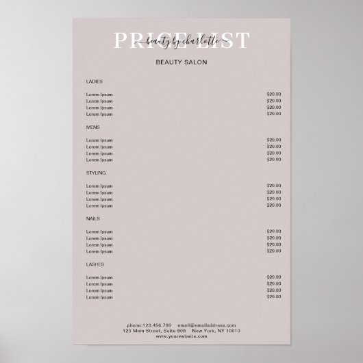 Modern Grey Price List Poster ポスター (正面)
