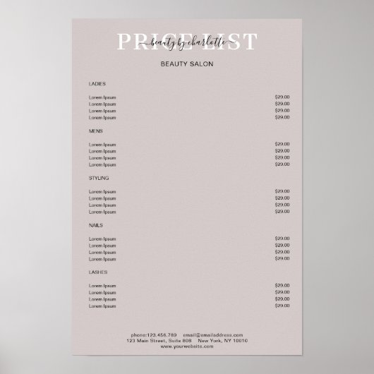 Modern Grey Price List Poster ポスター (正面)