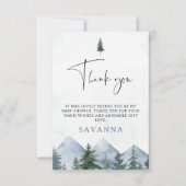 Modern Grey Wilderness Winter Baby Shower サンキューカード (正面)