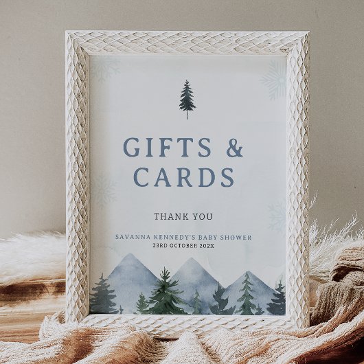 Modern Grey Wilderness Winter Baby Shower Sign フォトプリント