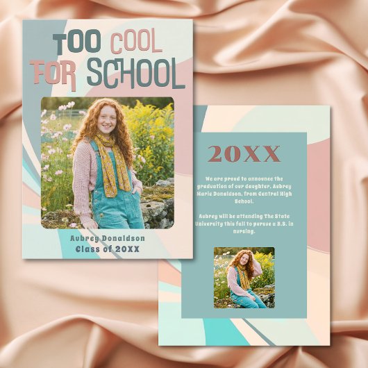 Modern Groovy Peach Teal Aqua Retro Graduation 案内状