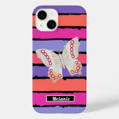 Modern groovy stripes monogrammed butterfly retro  Case-Mate iPhoneケース (裏面)