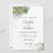 Modern Grün Gold ( Imitat) Watercolour Kleckse 招待状 (正面)