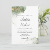 Modern Grün Gold ( Imitat) Watercolour Kleckse 招待状 (スタンド正面)