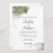 Modern Grün Gold ( Imitat) Watercolour Kleckse 招待状 (正面/裏面)