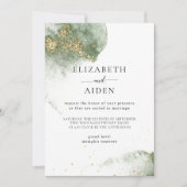 Modern Grün Gold ( Imitat) Watercolour Kleckse 招待状 (正面)