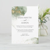 Modern Grün Gold ( Imitat) Watercolour Kleckse 招待状 (スタンド正面)
