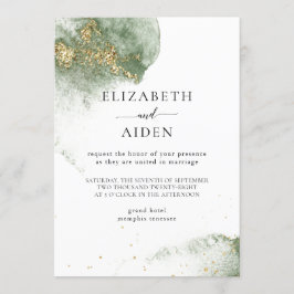 Modern Grün Gold ( Imitat) Watercolour Kleckse 招待状