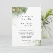 Modern Grün Gold ( Imitat) Watercolour Kleckse 招待状 (スタンド正面)