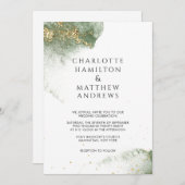 Modern Grün Gold ( Imitat) Watercolour Kleckse 招待状 (正面/裏面)