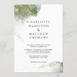 Modern Grün Gold ( Imitat) Watercolour Kleckse 招待状
