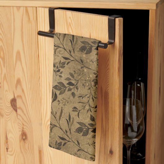 Modern Grunge Leaf Pattern - Kitchen Towel キッチンタオル (三つ折り)