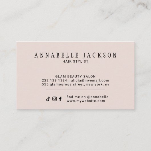 Modern hair stylist blush pink gold chic script 名刺 (裏面)