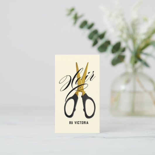 Modern Hair Stylist Gold Scissor  名刺 (スタンド正面)
