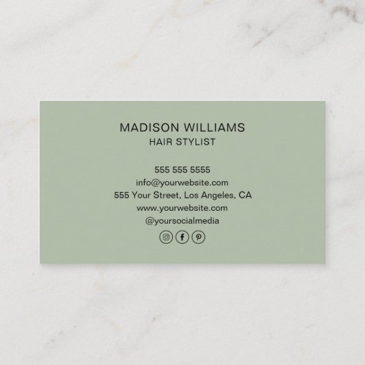 Modern Hair Stylist Monogram Sage Green  名刺 (裏面)