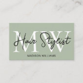Modern Hair Stylist Monogram Sage Green  名刺 (正面)