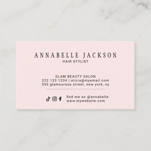 Modern hair stylist pink gold chic script 名刺 (裏面)