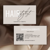 Modern hair stylist QR Code beige 名刺