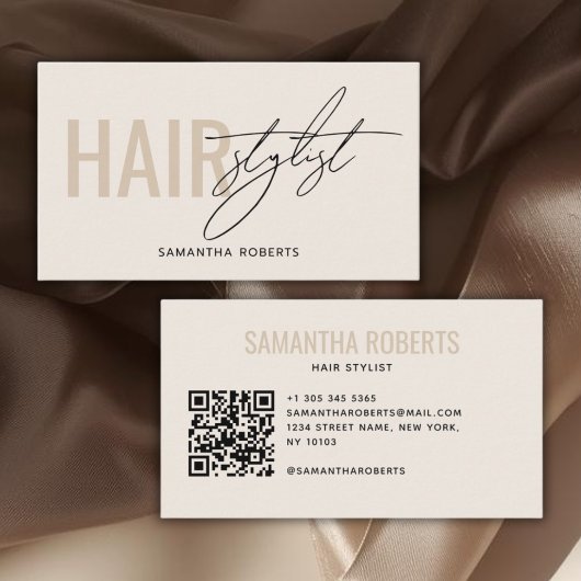 Modern hair stylist QR Code cream 名刺