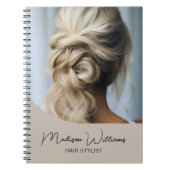 Modern Hair Stylist Salon Custom Photo Beige ノートブック (正面)