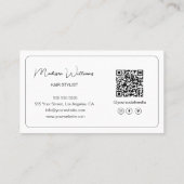 Modern Hair Stylist Salon Photo QR Code White 名刺 (裏面)