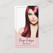 Modern Hair Stylist Salon Photo QR Pink 名刺 (正面)