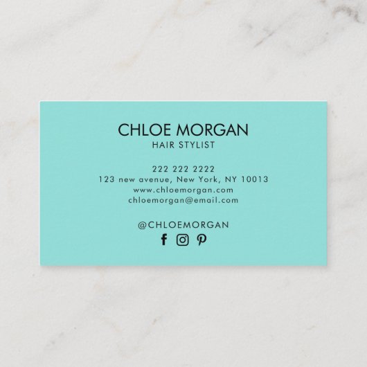 Modern hair stylist script black and blue 名刺 (裏面)